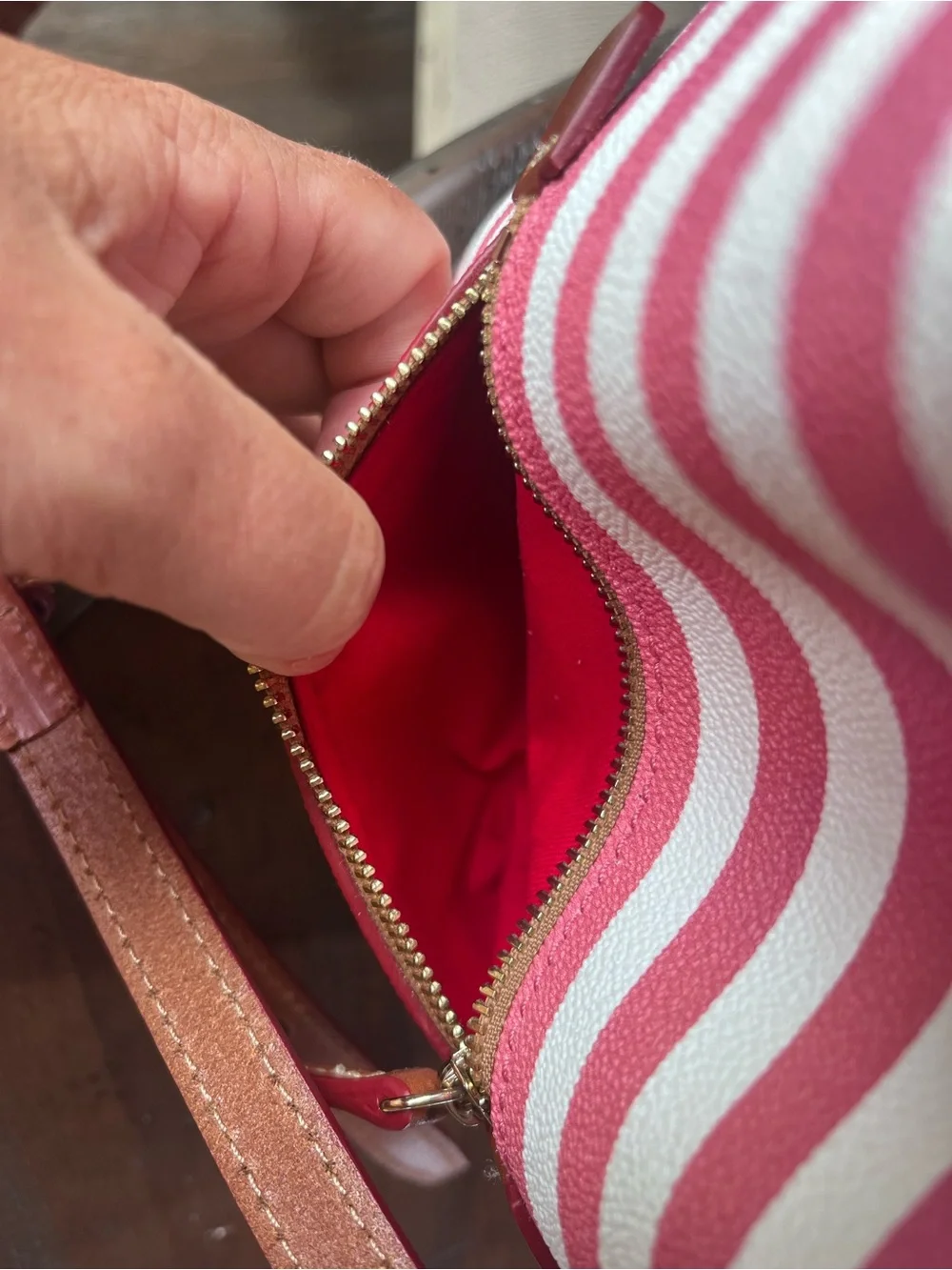 Dooney & Bourke Sullivan Striped Drawstring Bag in Watermelon/White
